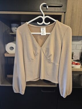 RACHEL Beige V-Neck Long Sleeve Top